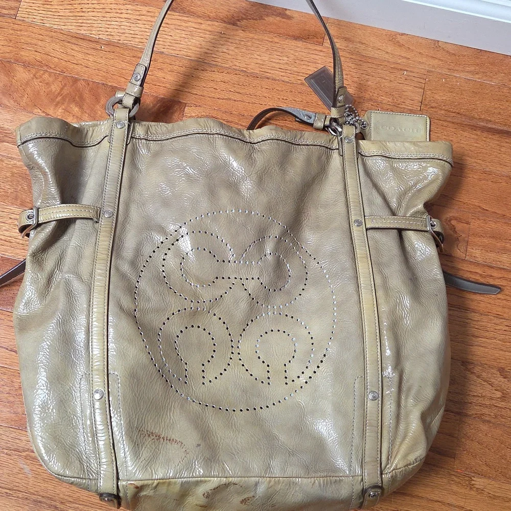 Coach Audrey 17036 Patent Leather Slouchy Tote Bag Distressed