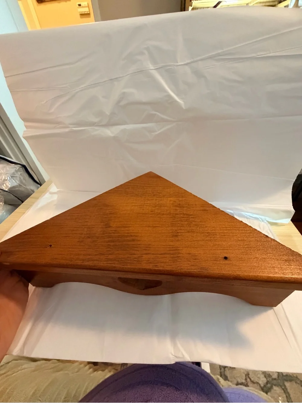 Wooden Corner Shelf Stool with Heart Cutout - Brown