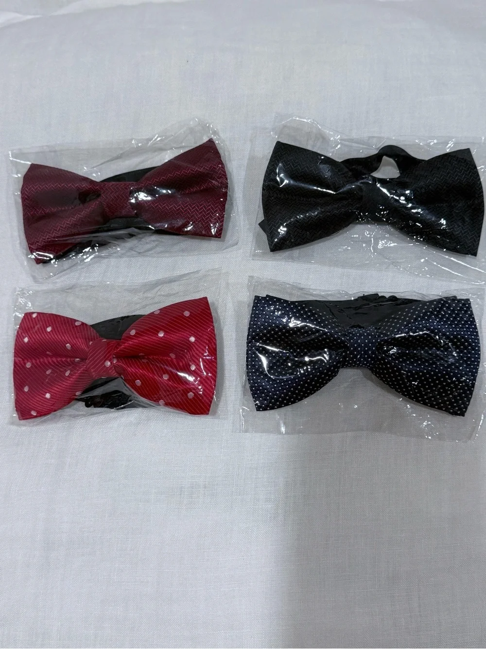 Kids Polka Dot & Solid Bow Tie Set - Burgundy, Black, Red, Navy