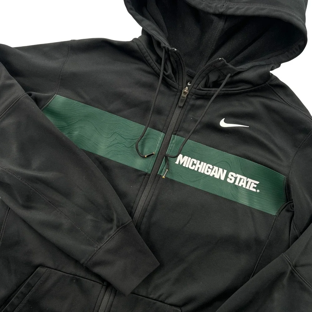 Nike Michigan State Performance Hoodie Mens S Black Full Zip Therma Fit Spartans