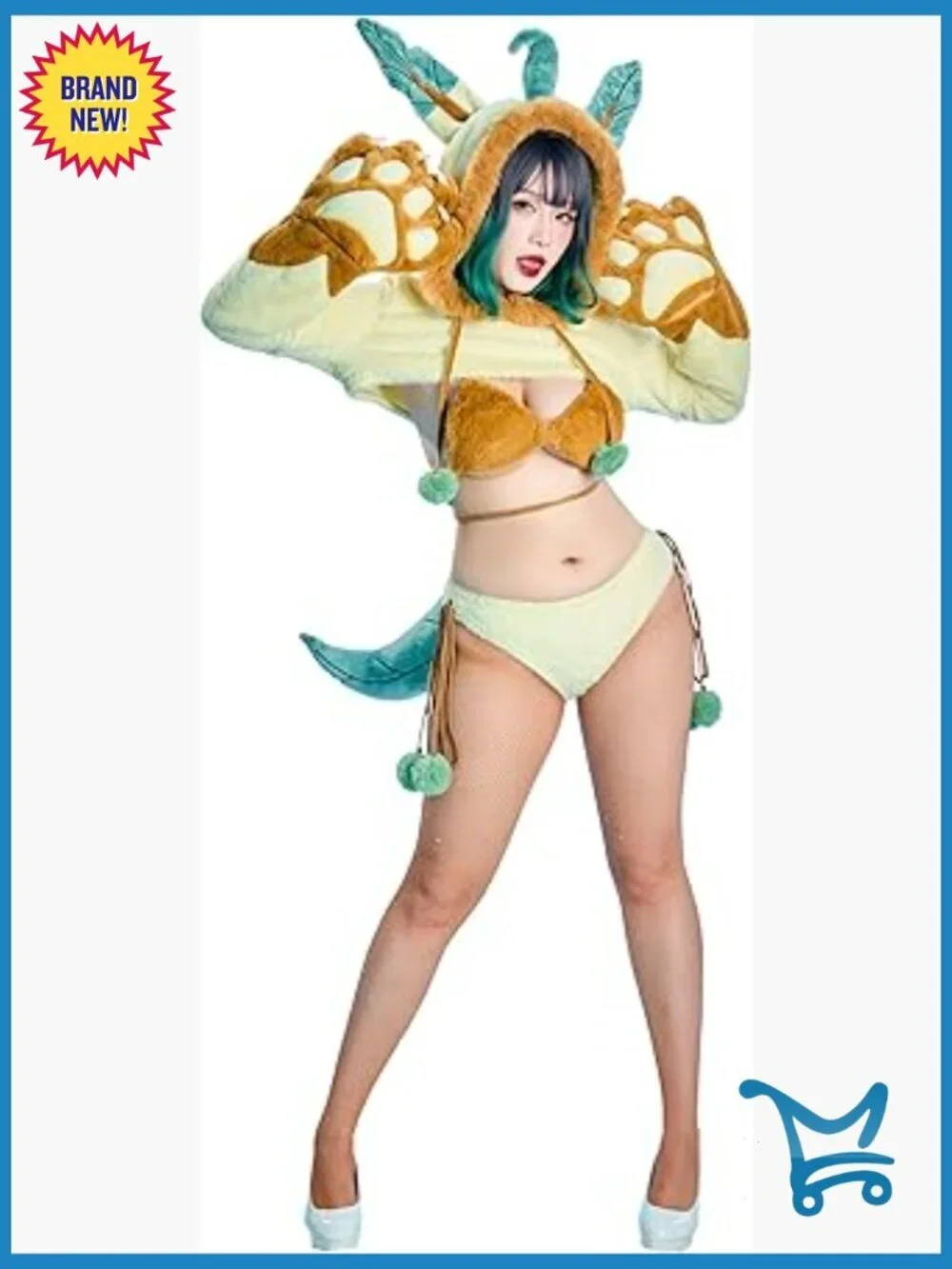 Women Anime Cosplay Lingerie Fluffy Paw Hoodie Bra Panty Set with Fishnet