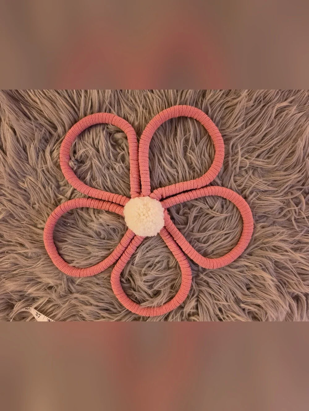NWT Handmade Vintage Inspired Wrapped Flower Cream Pom Wall Decor Size 12