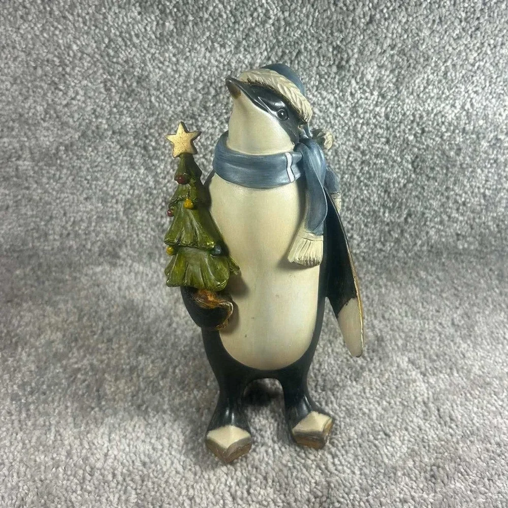 Penguin Figurine Christmas Tree Blue Scarf Winter Holiday Decor