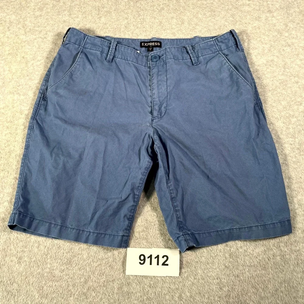 Express Chino Shorts Mens 33‎ Blue Cotton Flat Front Streetwear Casual Outdoor