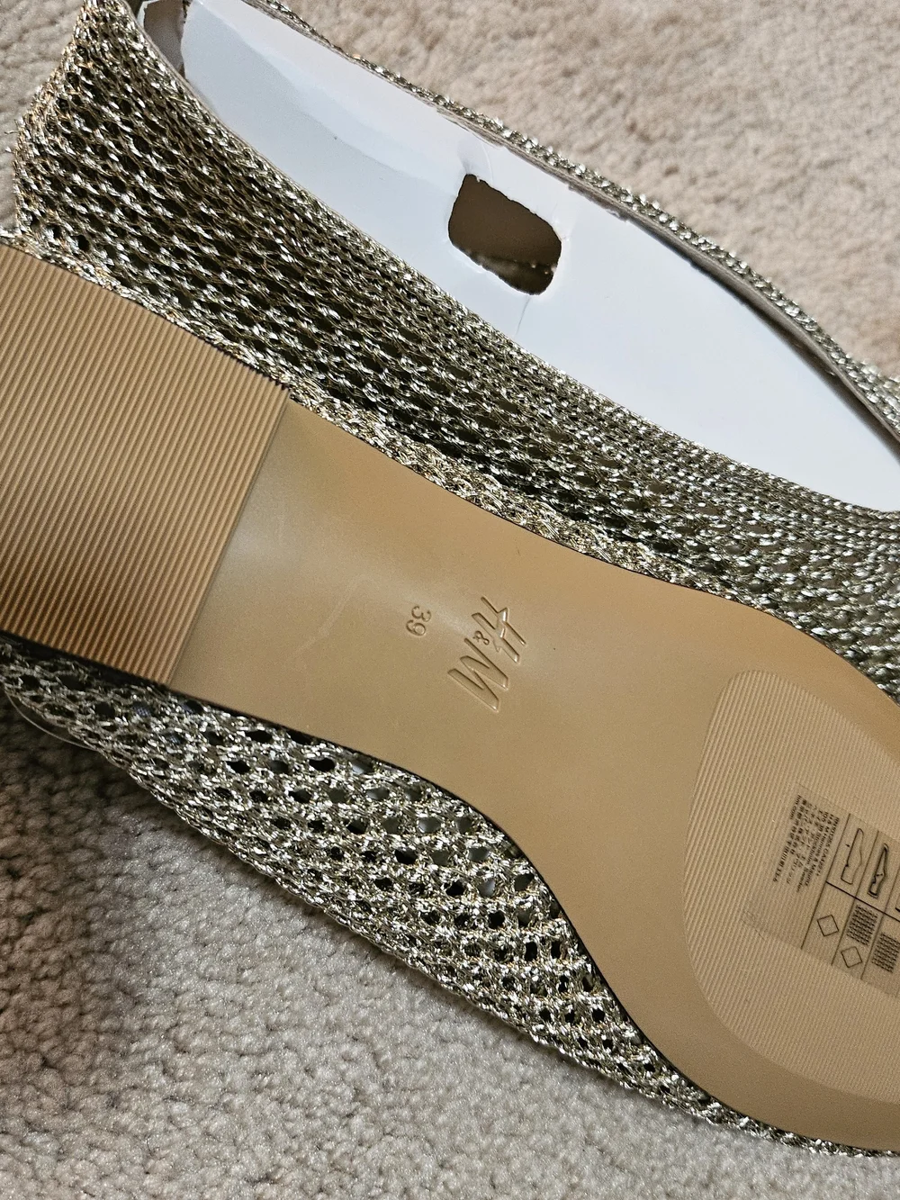 H&M Metallic Gold Knit Slip-On Flats 39 New