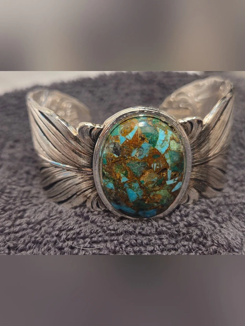 Montana Silversmith Sante Fe Ruffled Feather Turquoise Cuff Bracelet