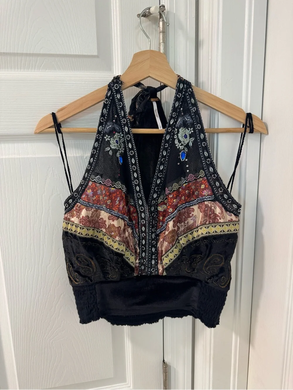 Free people Scorpio Beaded Embroidered Halter Top boho women’s size S black
