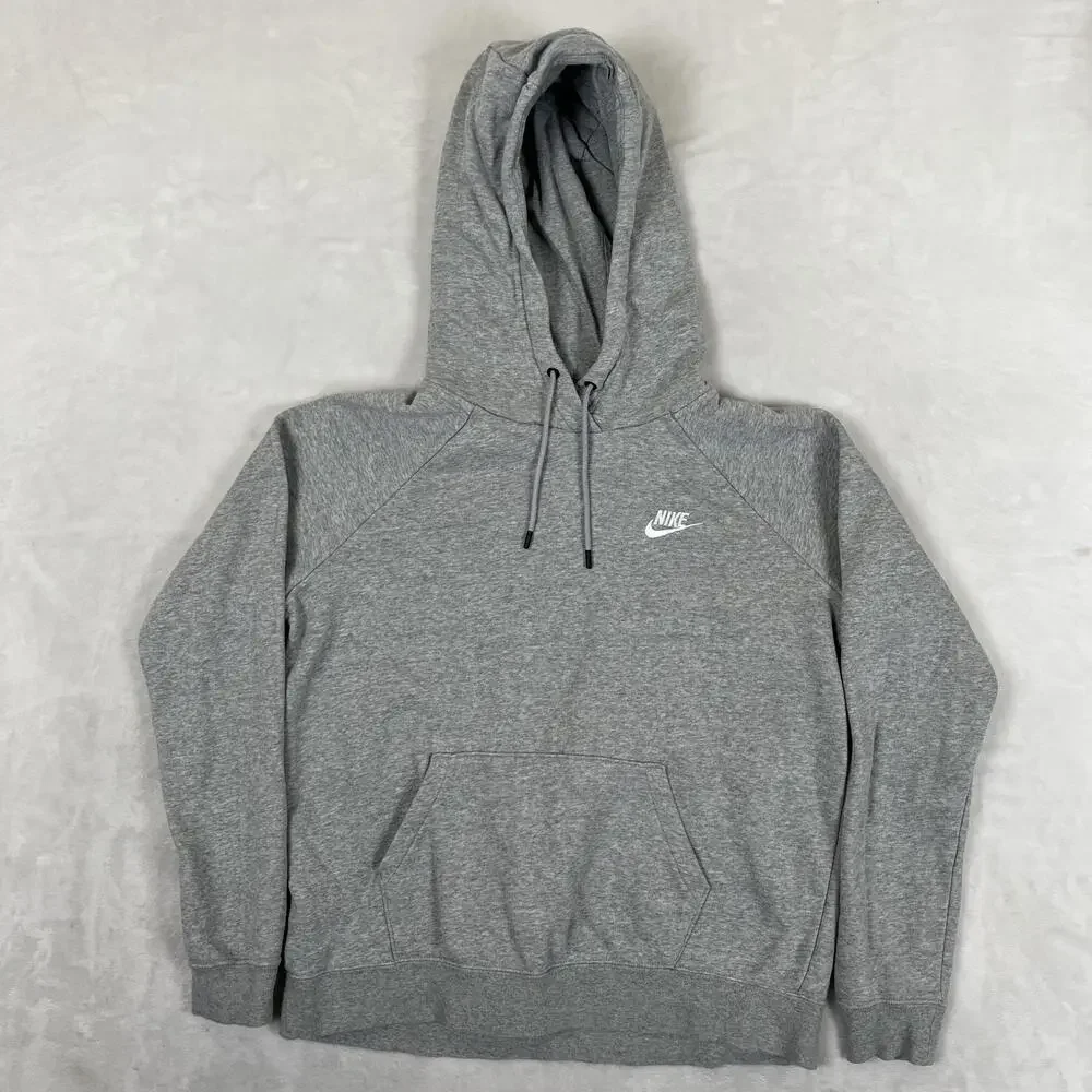 Nike Hoodie Womens Medium Gray Fleece Pullover Cowl Sweatshirt Small Swoosh
