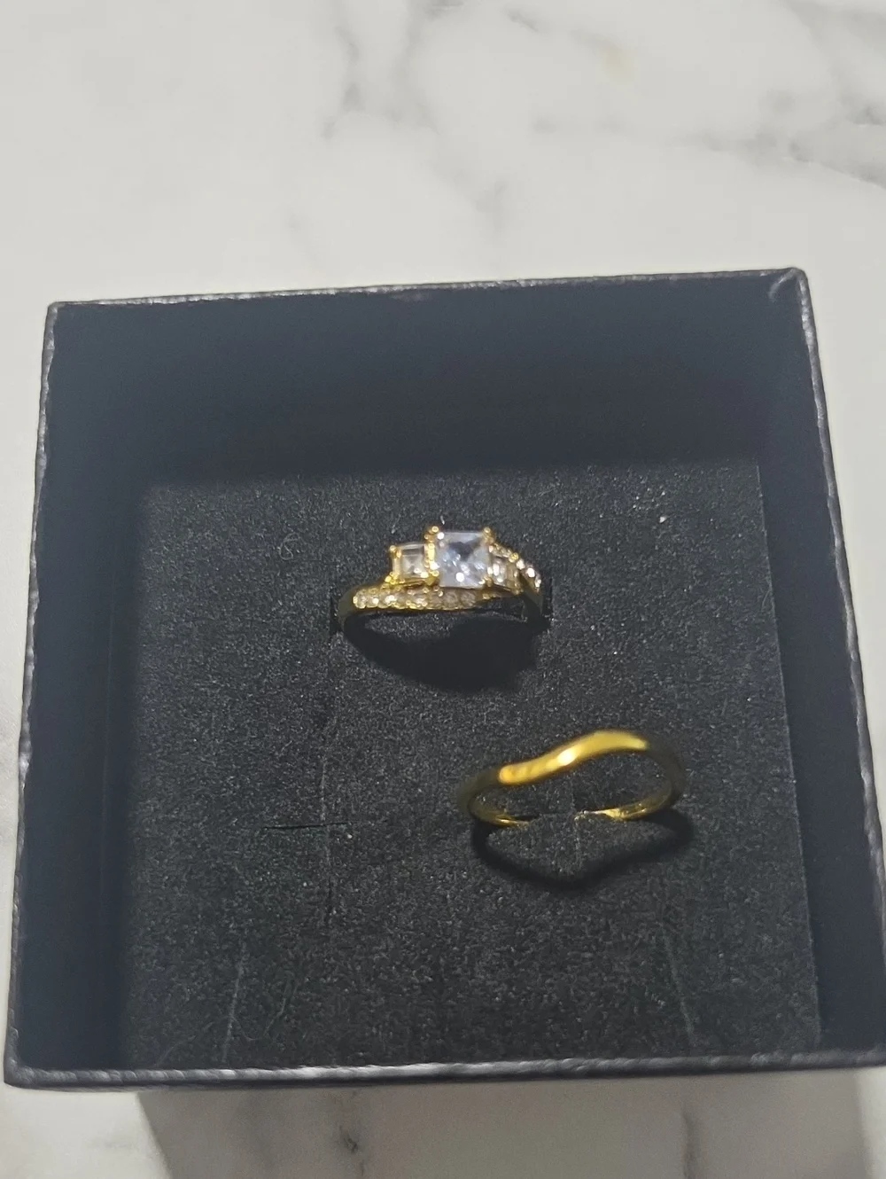 SHEIN Gold-Tone Cubic Zirconia Stackable Ring Set - Gold