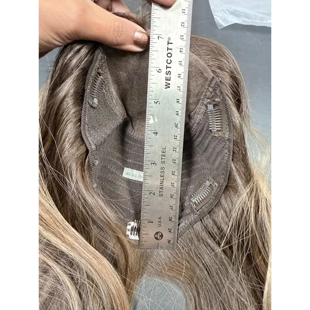 Human Hair Topper 18in Brown Blonde Highlights Clip In Hairpiece NEW