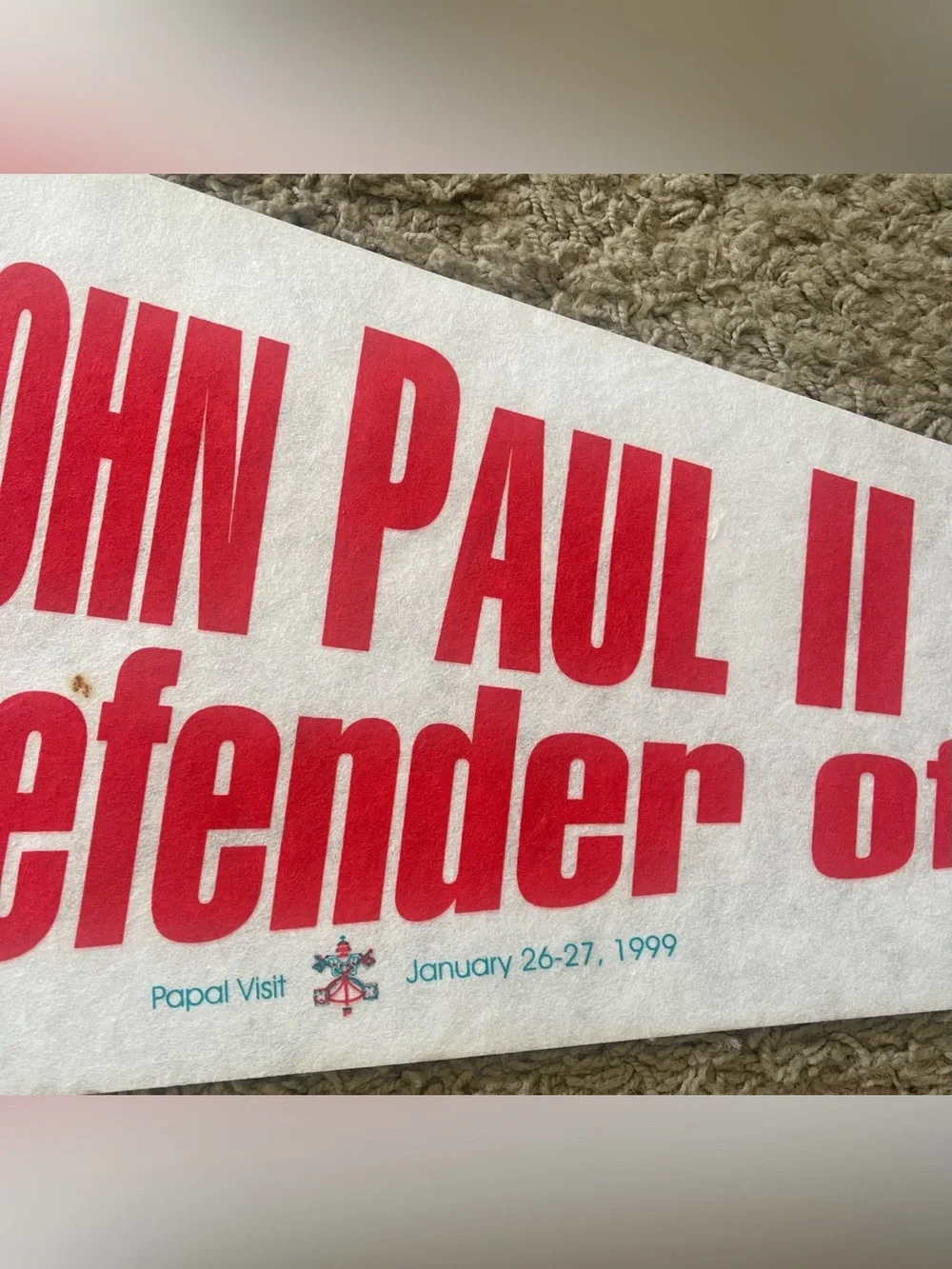 John Paul II Defender of Life 1999 Papal Visit Pennants Set of 2 Vintage