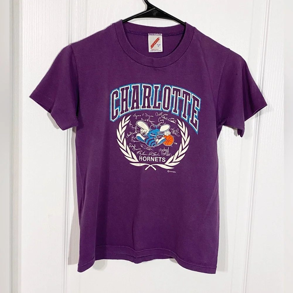 1988 Charlotte Hornets NBA Inaugural Season Tee USA MADE Vintage 80s Purple L
