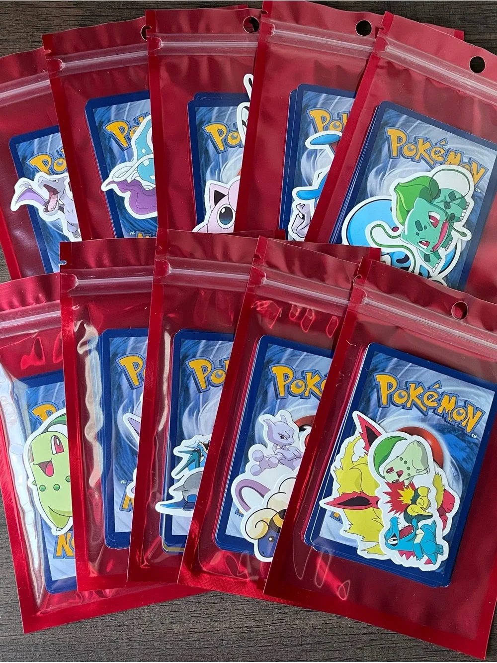Pokemon Party Favors lot of 10 mystery packs each has 10 cards + two stickers