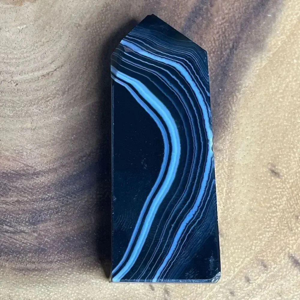 Black lace agate tower 4-sided druzy crystal banded banding, onyx, emotional hea