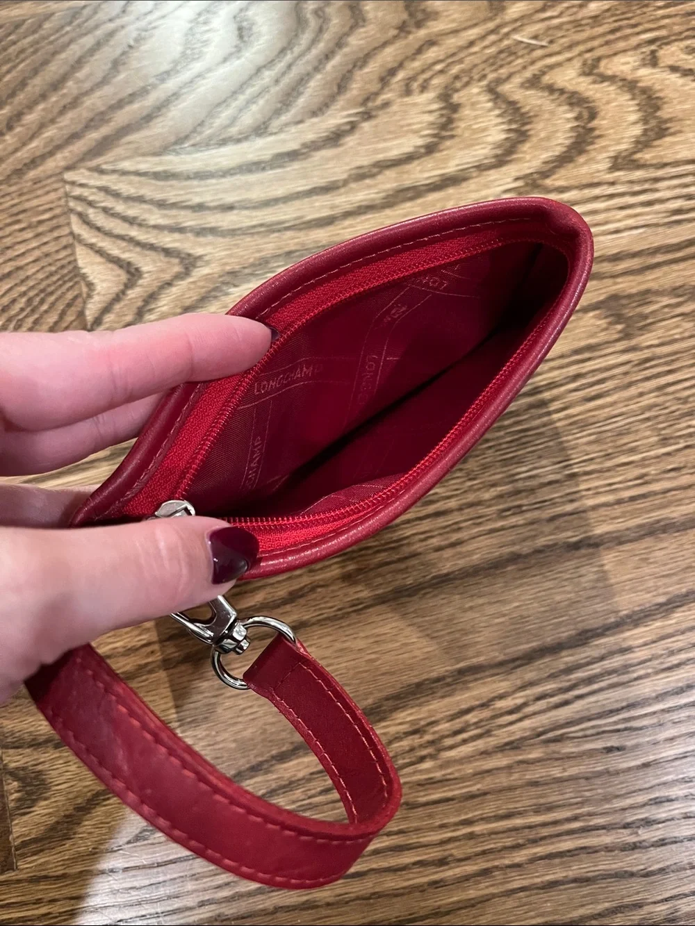 Longchamp Le Pliage Mini Coin Purse / Wristlet Pouch – Red leather