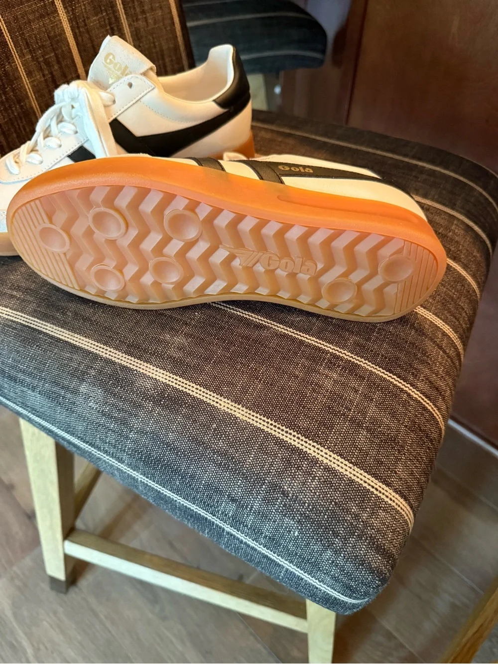 Gola White Sneakers with Black Stripes and Gum Sole