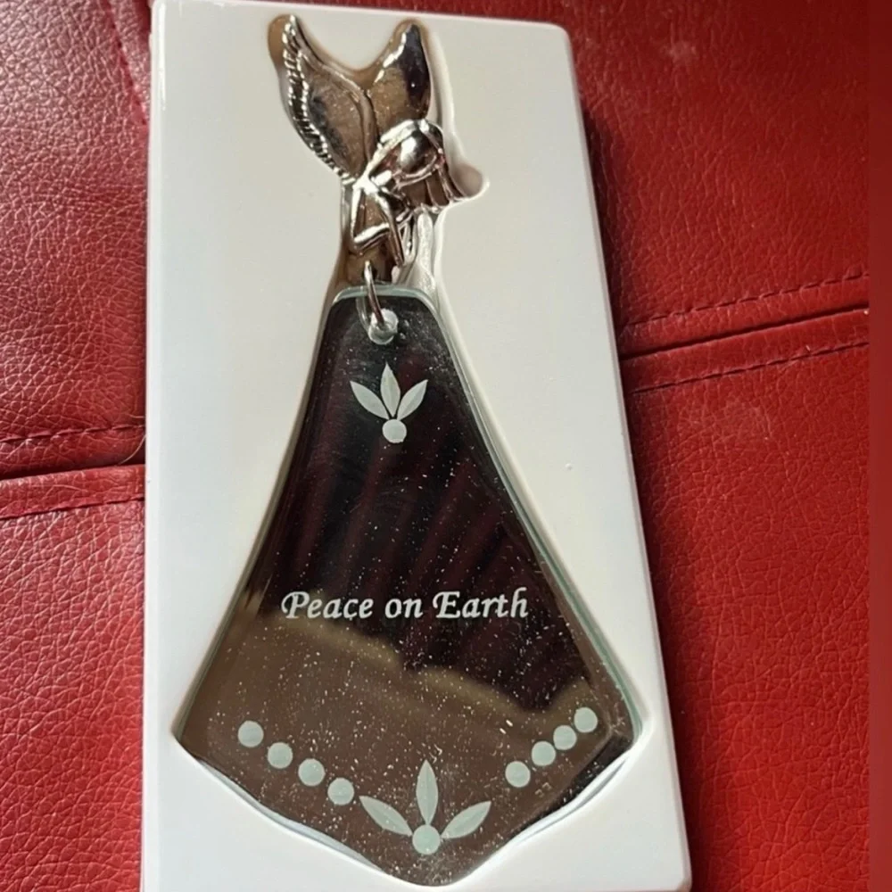 VINTAGE SILVER SENTIMENT ANGEL CHRISTMAS TREE ORNAMENT - MEASURES APPROX. 6.5