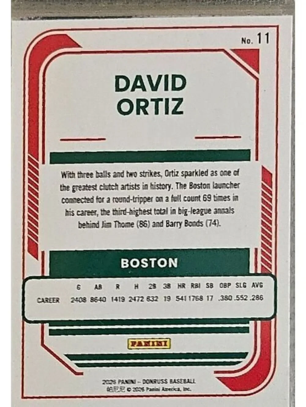 David Ortiz- HOF - [liberty insert] #11 - 2026 Panini Donruss - Boston Red Sox