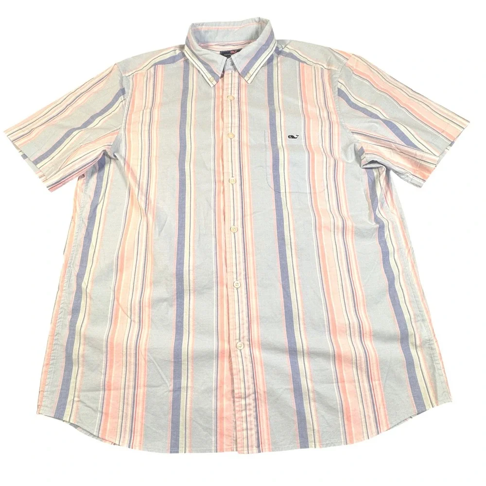 NWT Vineyard Vines Mens Awning‎ Stripe SS Classic Fit Shirt Jake Blue Large