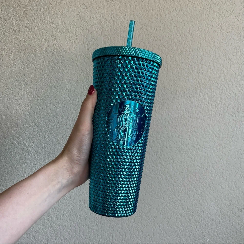 Starbucks Blue Splash Studded Chrome Cold Cup Tumbler Venti 24oz