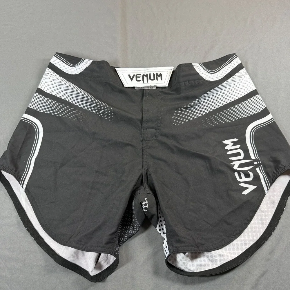 Venum Fight Team MMA Shorts Mens XL Black White Combat Training Trunks