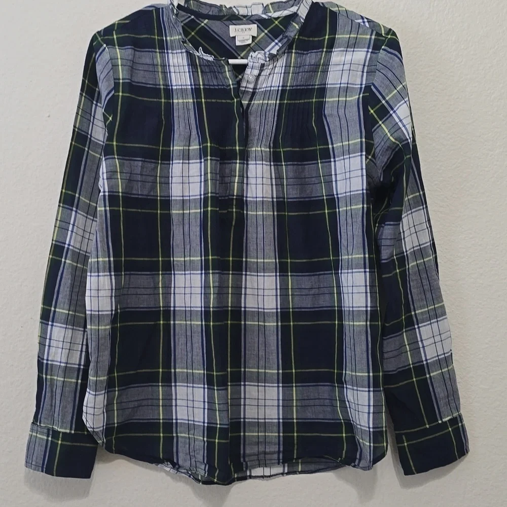 J. Crew Navy and Lime Plaid Button Down Shirt 6‎