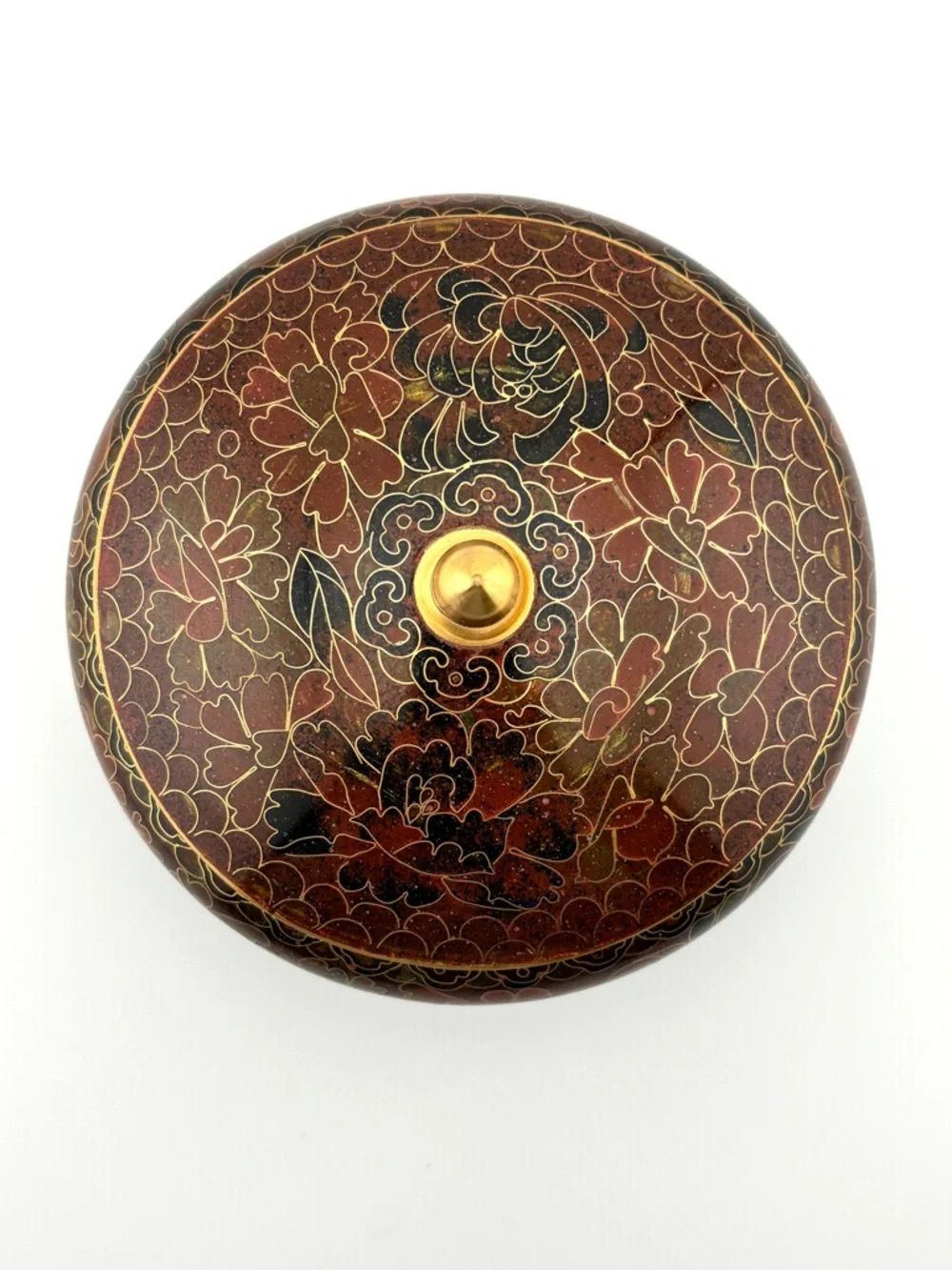 Vintage Chinese Cloisonné Round Lidded Dish