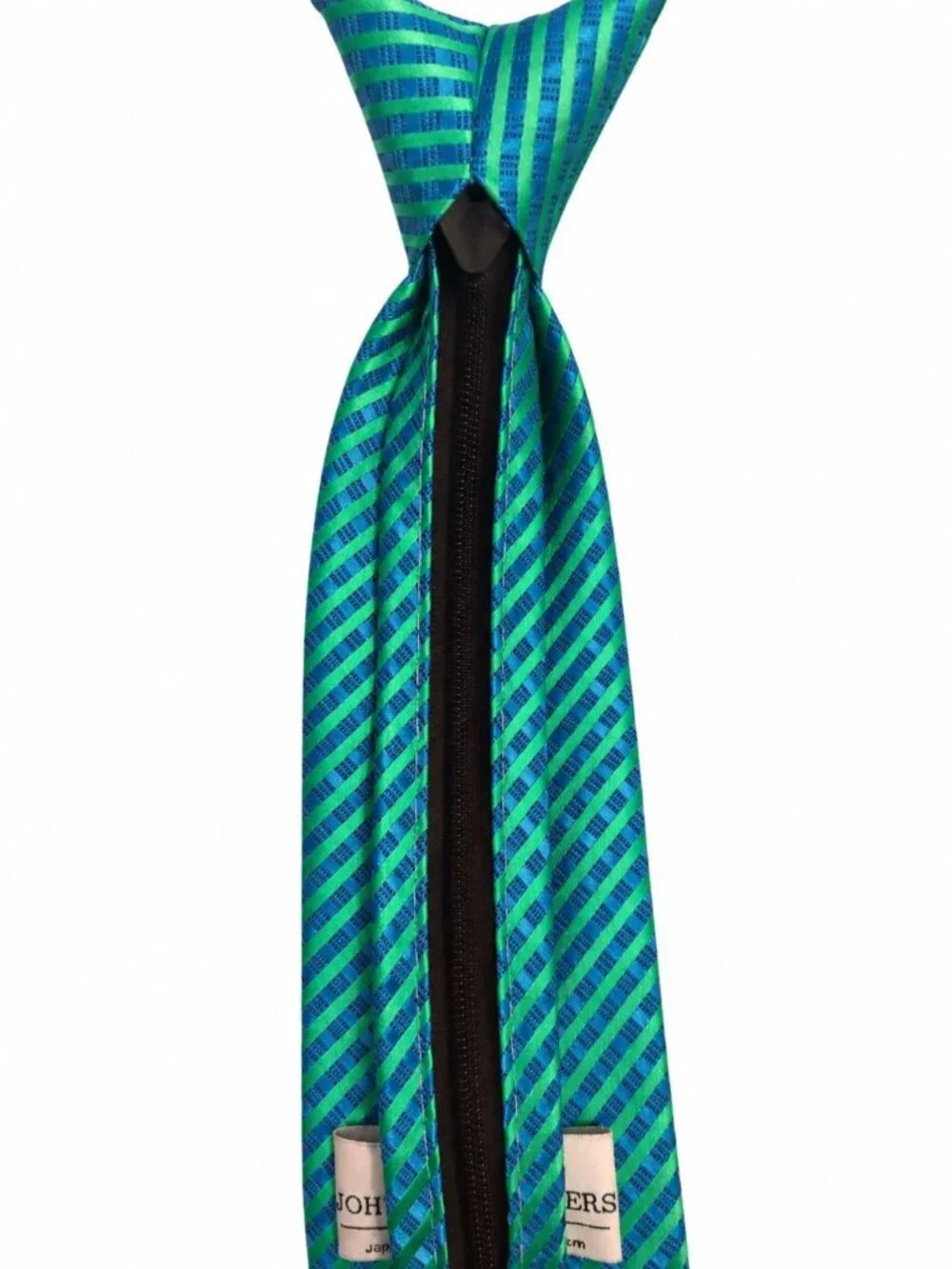 Johnson Brothers Kids Zipper Necktie Blue Green Stripe Pre Tied Adjustable