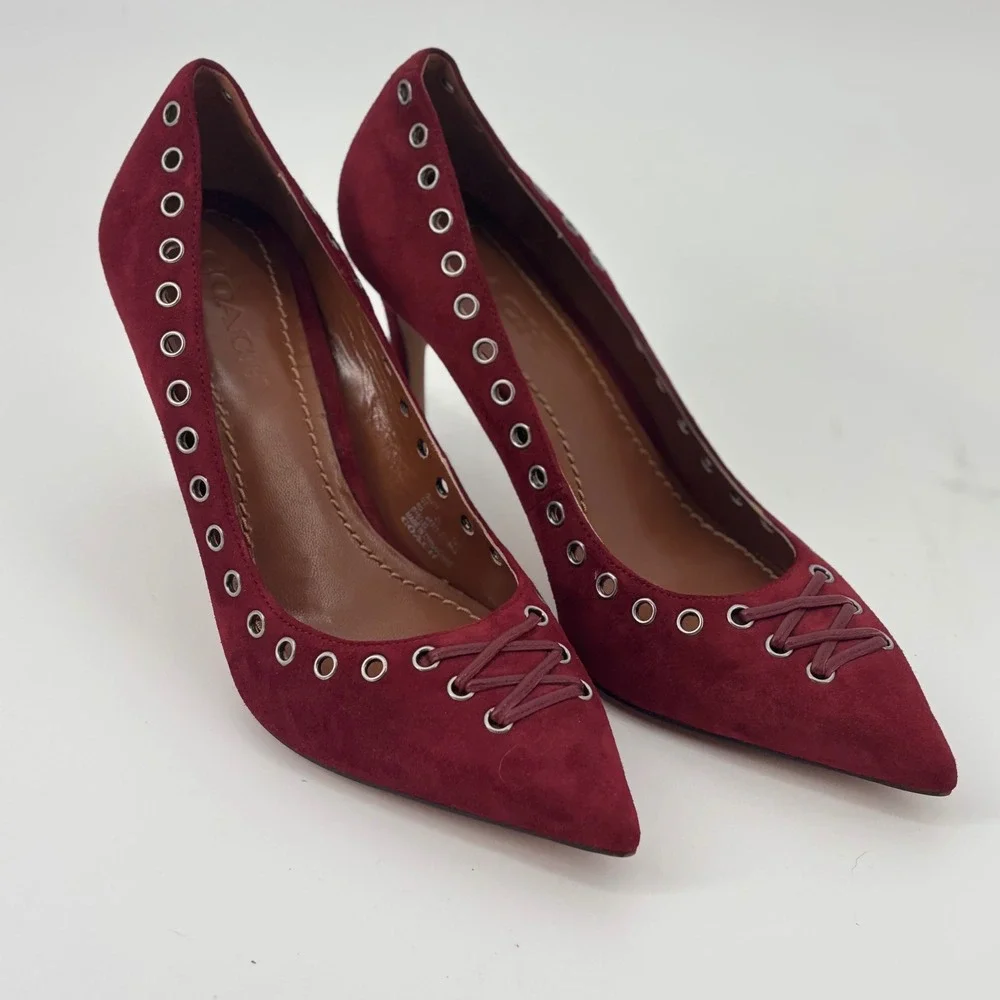 Coach red suede Varrick heels women's 8 date night luxury preppy quiet fall work