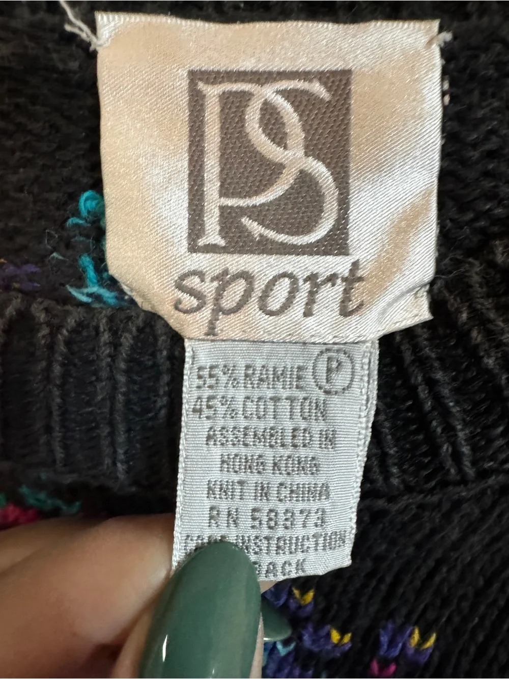 PS Sport Sweater Womens L Black Floral Knit Pullover Grandmacore Cottagecore