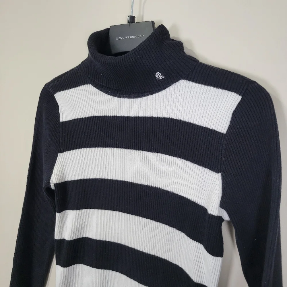 Lauren Ralph Lauren Womens Sweater Medium Turtleneck Ribbed Knit Cotton‎ Logo