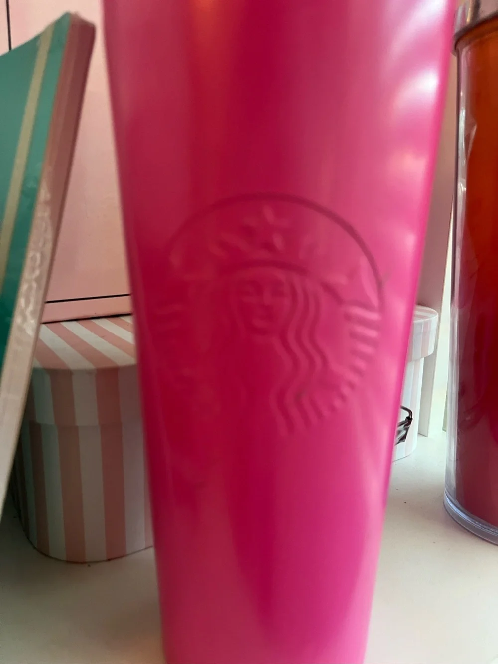 Starbucks Hot Pink Tumbler with Donut Stirrer