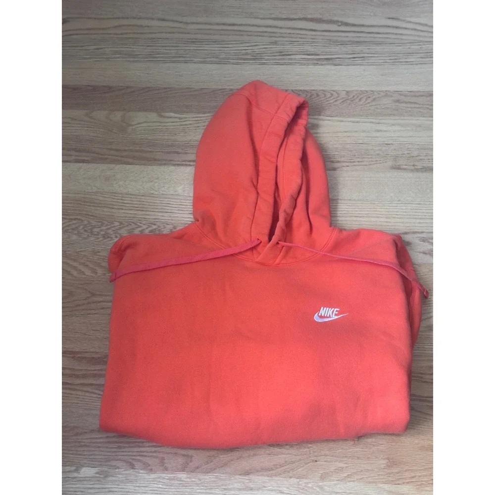 Nike‎ Sportswear Club Fleece Hoodie Men's Large Bright Orange Pullover Pocket