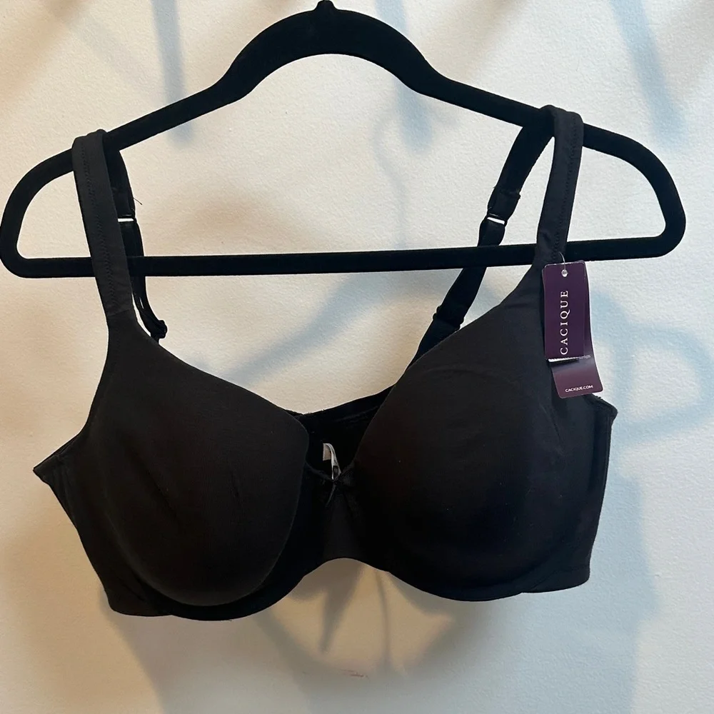 Cacique‎ 44D Black Cotton T-Shirt Bra Convertible Straps Underwire NWT