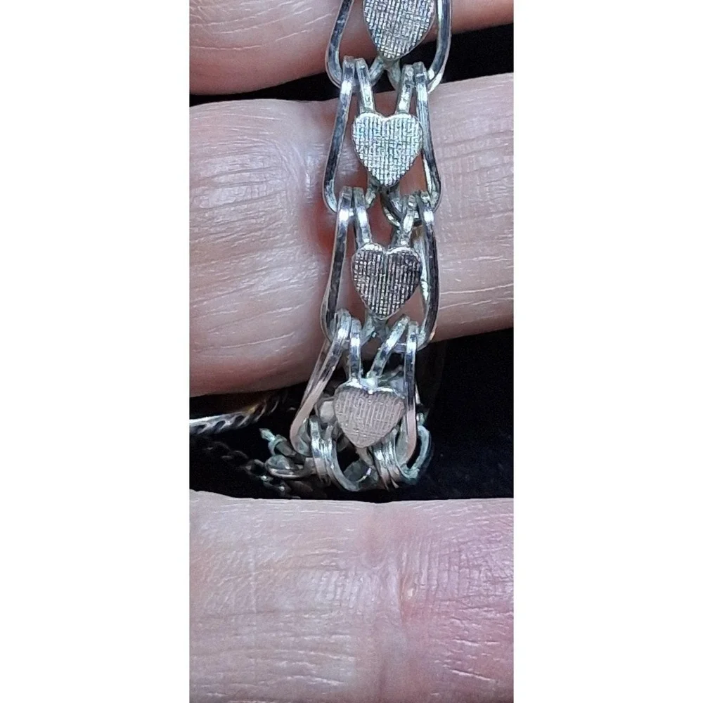Elizabeth Rand Sterling Silver Heart Bracelet 7.5 Inches Long Vintage 925 Signed