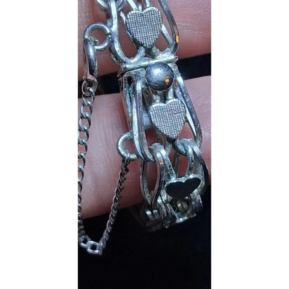 Elizabeth Rand Sterling Silver Heart Bracelet 7.5 Inches Long Vintage 925 Signed