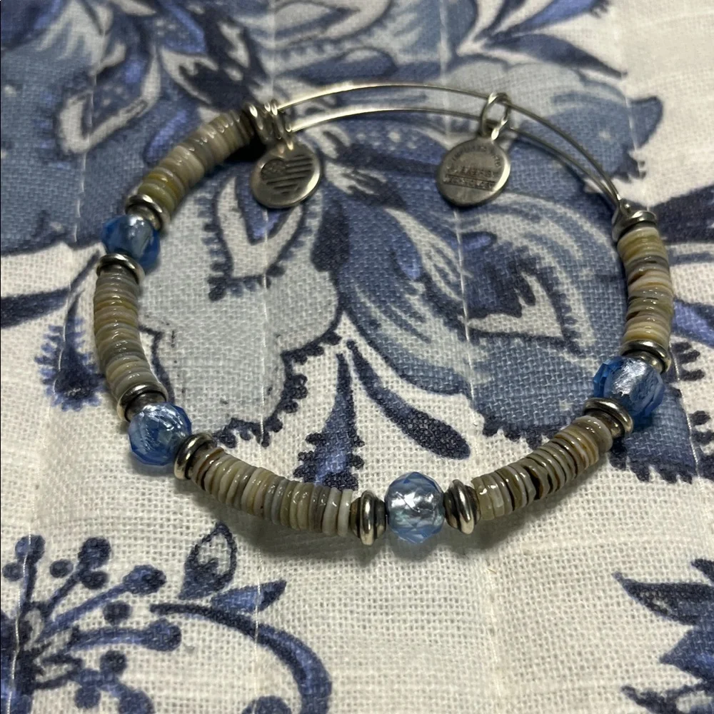 Alex and Ani Blue and Silver‎ Tone Bangle Charm Bracelet