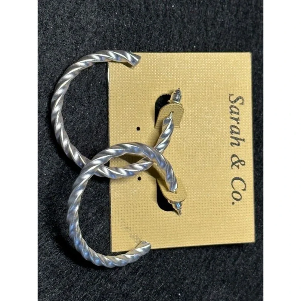Sarah & Co Silver Tone Twisted Rope Hoop Earrings Boho Style New NWT