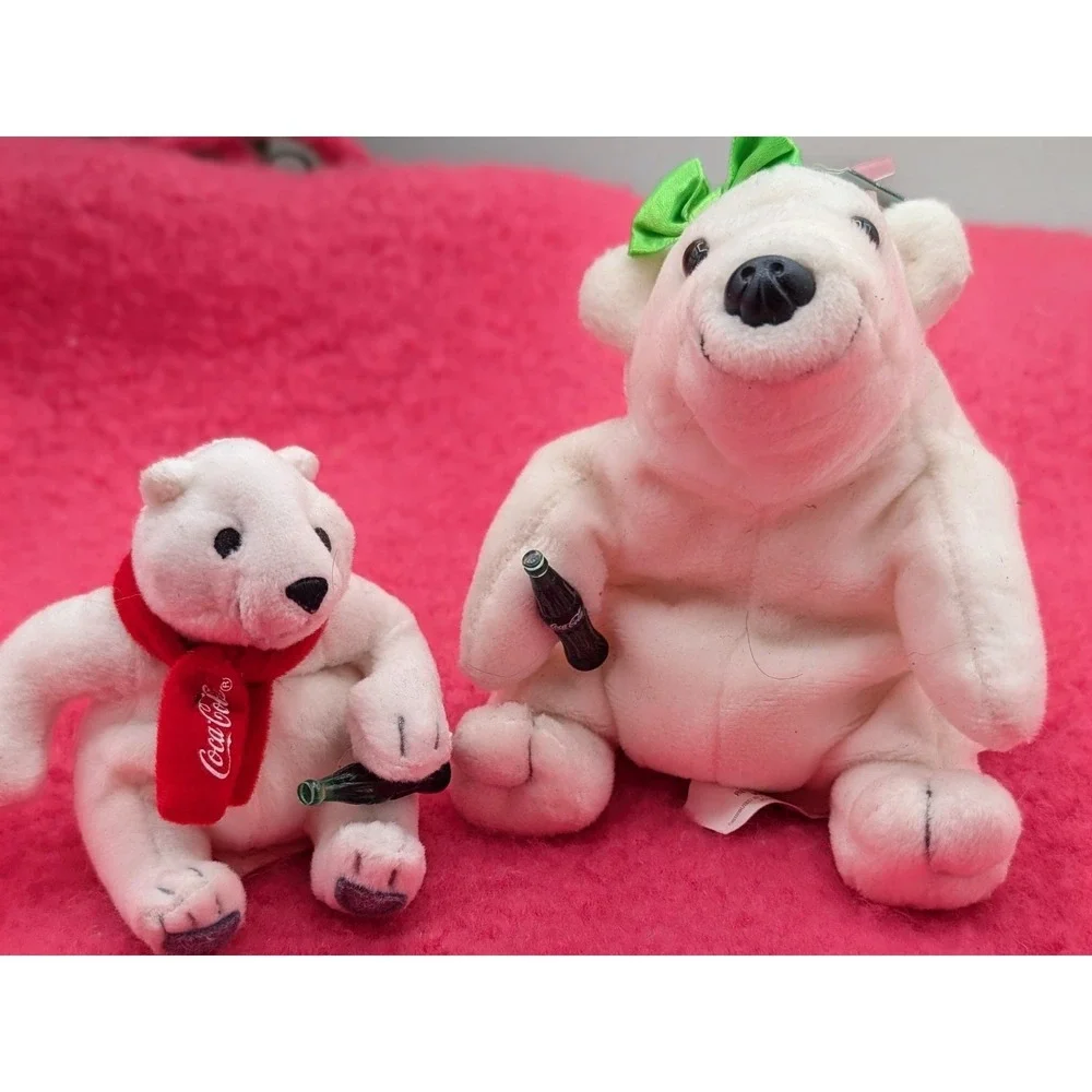 World Of Coca Cola Plush Polar Bears‎ (Qty 2) Collectables With Bottles Vintage