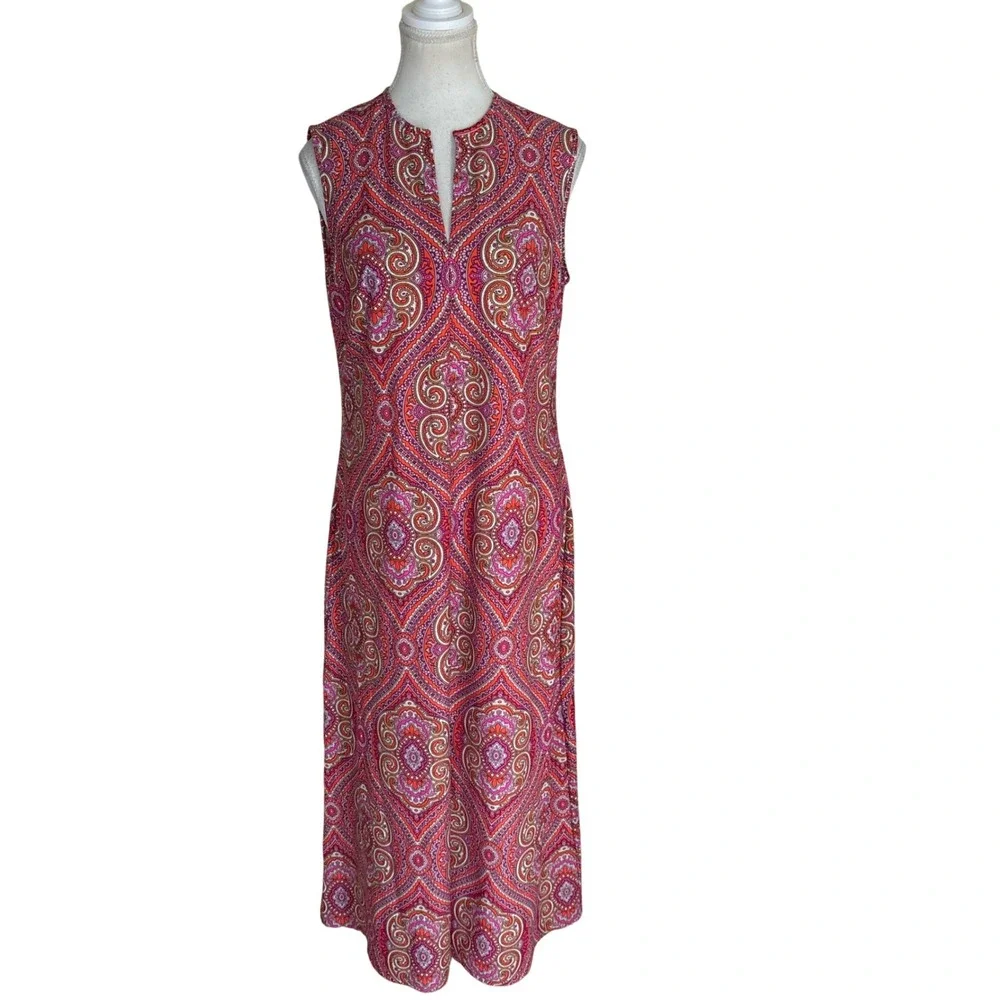 JUDE CONNALLY Sleeveless Shift Midi Dress In Paisley‎ Medallion Hot Pink Size M