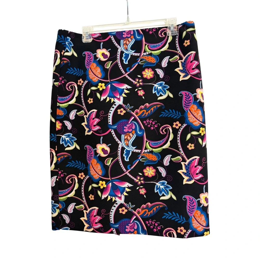 Philosophy Bold‎ Floral Paisley Pencil Skirt Black Multi Womens 14 Stretch