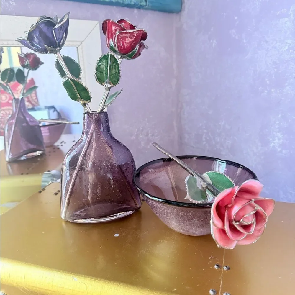 Purple Glass Vase and Bowl Set