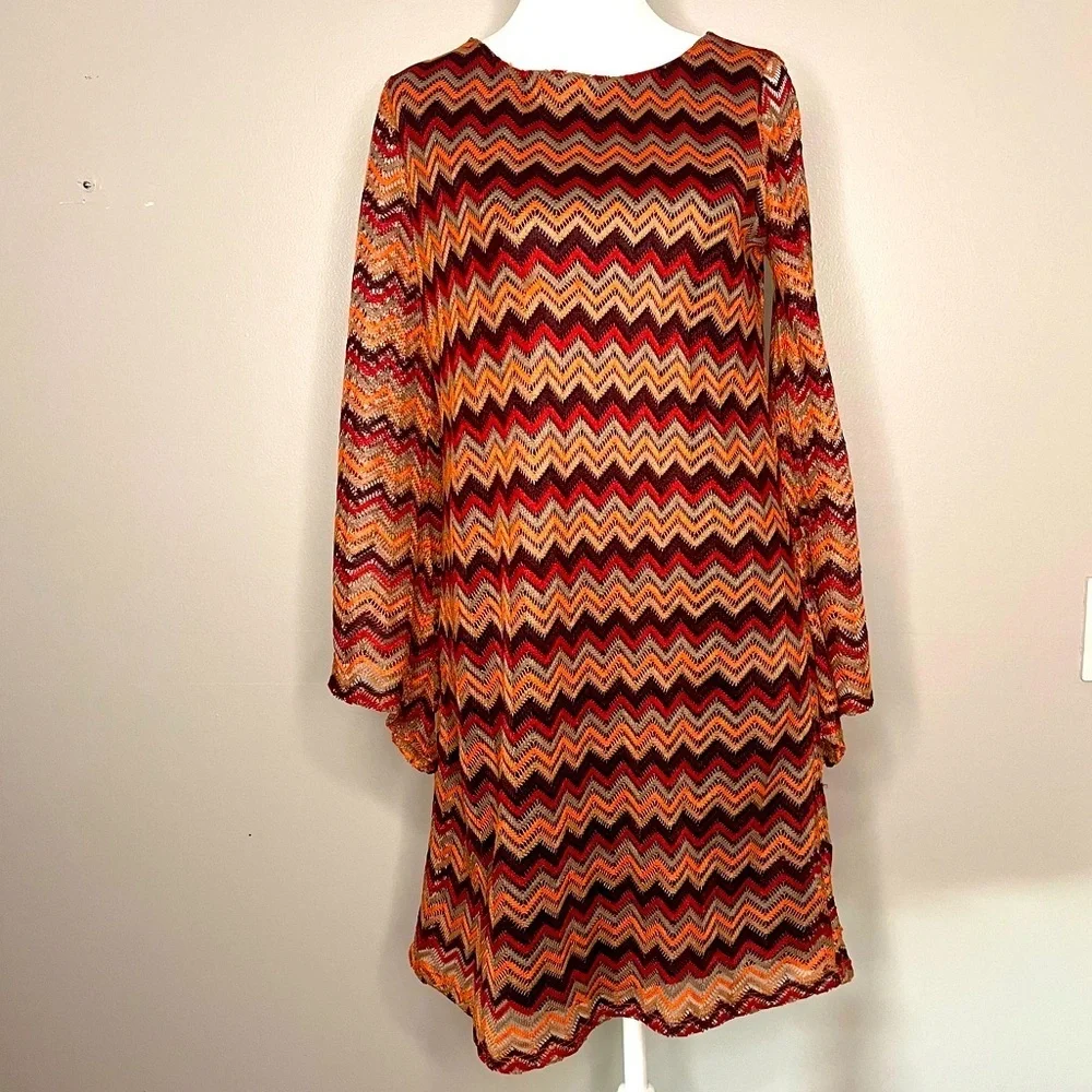 Women's Bell Sleeve Chevron Mod‎ Dress Size Small Boho Vintage Inspired Twiggy