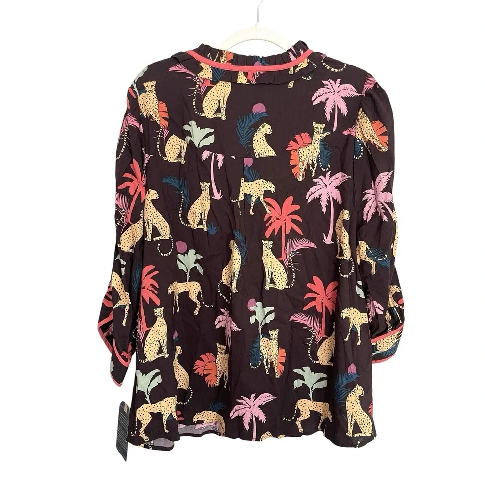 Democracy Plus Size 3/4 Sleeve Relaxed Top Boxy 2x‎ Whimsical Tropical Safari