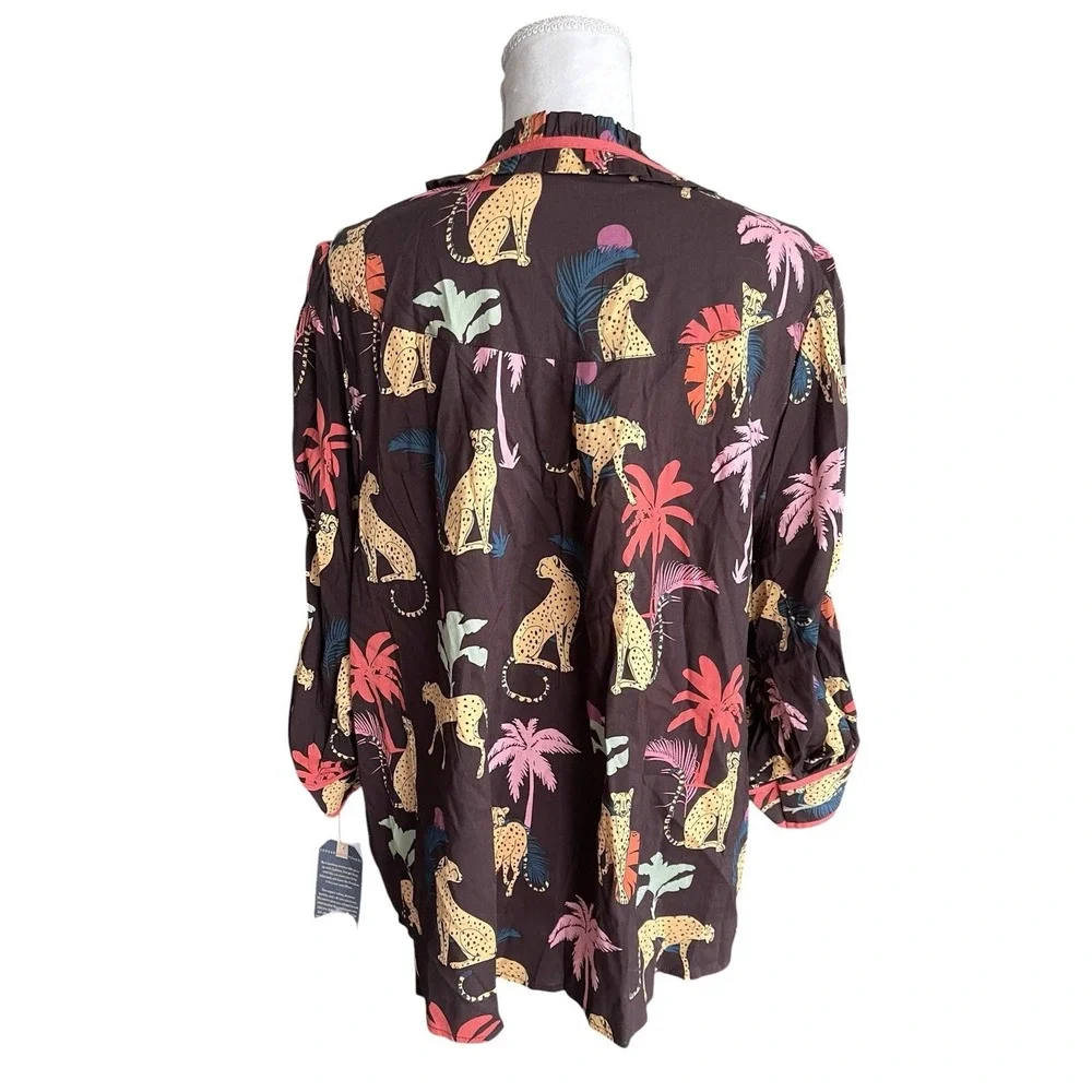 Democracy Plus Size 3/4 Sleeve Relaxed Top Boxy 2x‎ Whimsical Tropical Safari