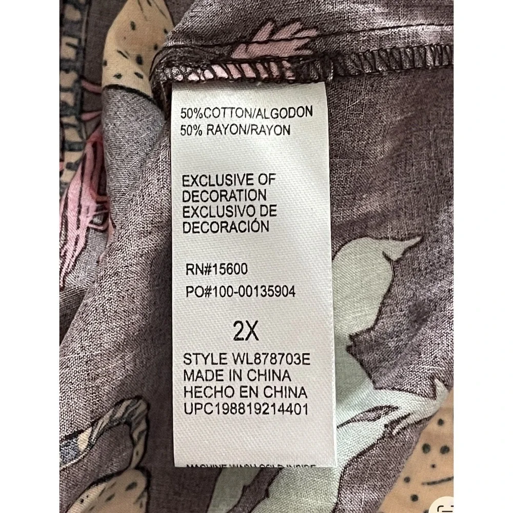 Democracy Plus Size 3/4 Sleeve Relaxed Top Boxy 2x‎ Whimsical Tropical Safari