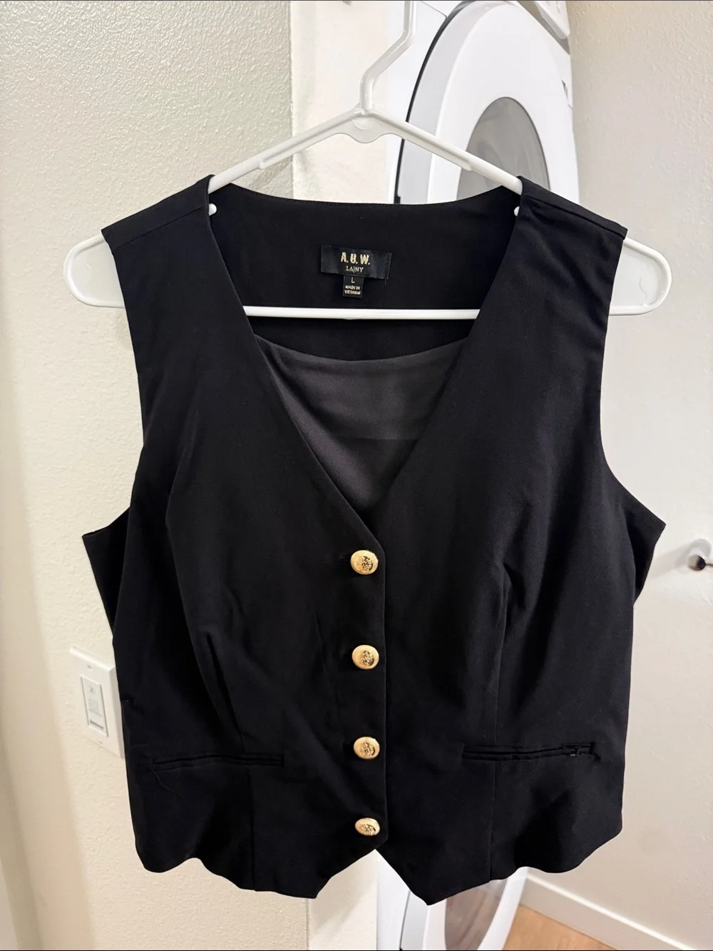 AUW Black Sleeveless Vest Dress with Gold Buttons