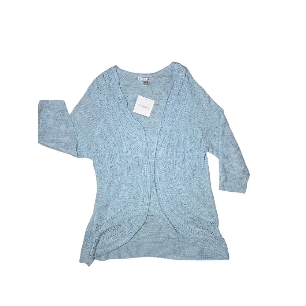 Croft & Barrow Sky Blue Open Knit Open‎ Cardigan Sweater Rounded Hem 1X NWT