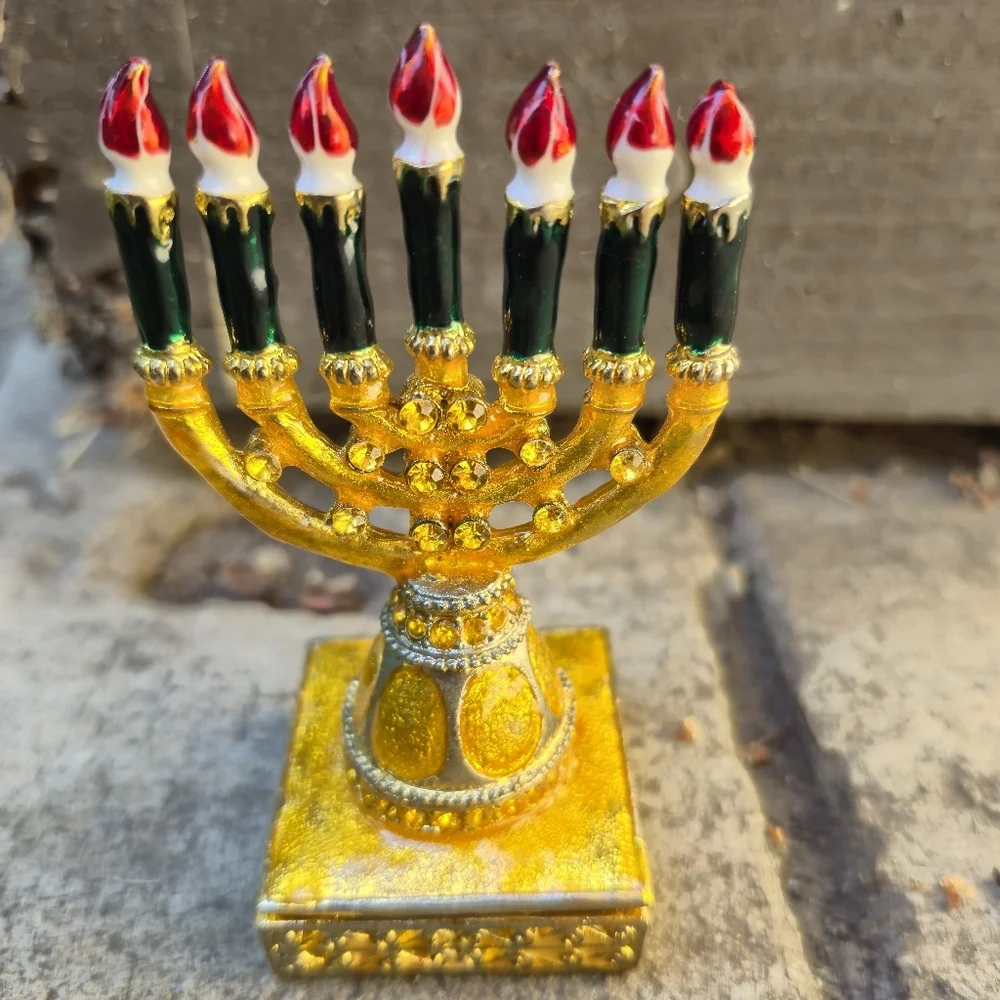 Gold and Red Decorative Menorah Accent‎