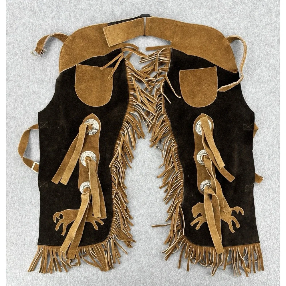 Equi-Grip Youth‎ Western Show Chaps Fringe Horse Concho Brown Small